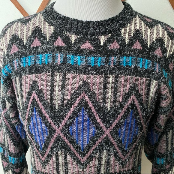 Vintage 1980s Geometric Knit Sweater Small - Picture 2 of 14